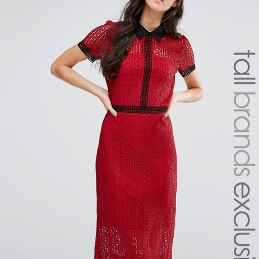 Fashion Union Tall Allover Lace Midi Dress